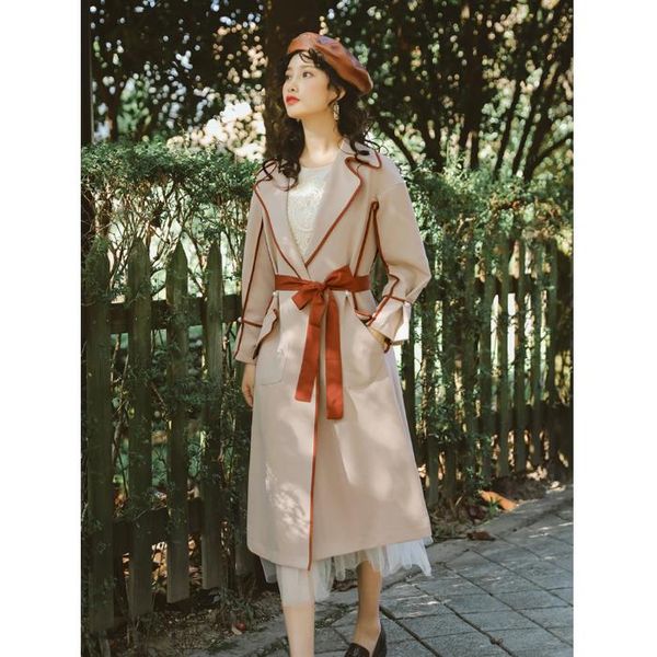 women's trench coats retro literary and art windswear female long style autumn 2021 knee watmore british coat, Tan;black
women's trench coats retro literary and art windswear female long style autumn 2021 knee watmore british coat, Tan;black