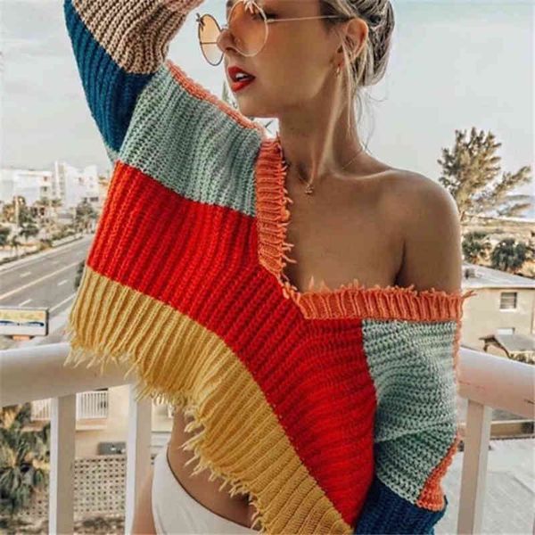 new arriving stripe colorful sweater autumn ruffled ribbed trims sleeve knitwear casual pullover female chic jumper 210413, White;black
new arriving stripe colorful sweater autumn ruffled ribbed trims sleeve knitwear casual pullover female chic jumper 210413, White;black