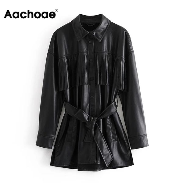 aachoae chic stylish tassel black jacket for women long sleeve faux leather coat female streetwear bandage ladies outerwear 210413
aachoae chic stylish tassel black jacket for women long sleeve faux leather coat female streetwear bandage ladies outerwear 210413