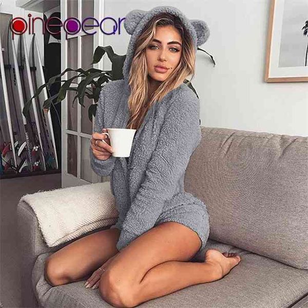 pinepear autumn winter women warm coral fleece velvet playsuit kawaii cute bear hooded jumpsuit home clothes drop shipping, Black;white 
pinepear autumn winter women warm coral fleece velvet playsuit kawaii cute bear hooded jumpsuit home clothes drop shipping, Black;white