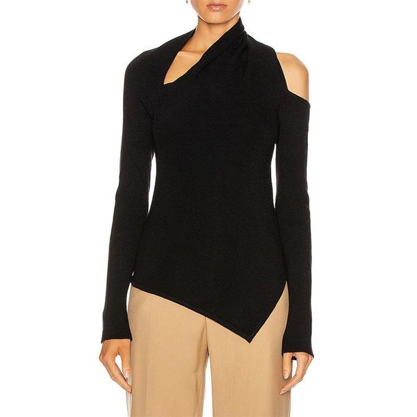 women's blouses & shirts msxu 2021 autumn fashion french elegant cutout strapless hem irregular slim knit sweater women, White 
women's blouses & shirts msxu 2021 autumn fashion french elegant cutout strapless hem irregular slim knit sweater women, White