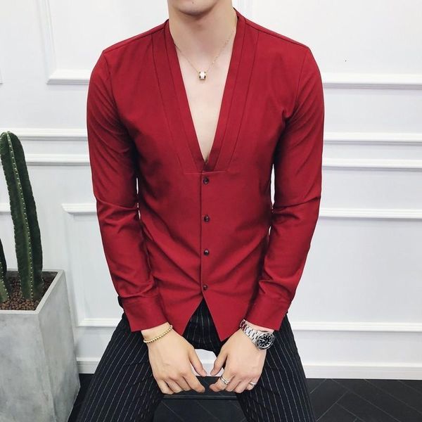 men's casual shirts men sexys deep v collarless shirt mens long sleeve slim fit neck pleating solid dress w42j, White;black
men's casual shirts men sexys deep v collarless shirt mens long sleeve slim fit neck pleating solid dress w42j, White;black