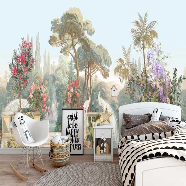 wallpapers milofi 3d custom wallpaper rainforest white peacock illustration