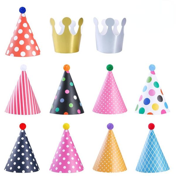 

party hats 11 pieces happy birthday polka dot diy cute handmade cap crown shower baby decoration boy girl gifts supplie