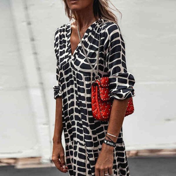 2021 loose oversized chiffon dress women casual chic print long maxi dresses v neck long sleeve korean dress vestido mujer x0521, Black;gray
2021 loose oversized chiffon dress women casual chic print long maxi dresses v neck long sleeve korean dress vestido mujer x0521, Black;gray