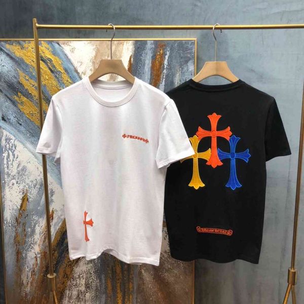 t shirt summer ch cro short sleeve men's fashion brand loose cross sanskrit skin embroidery, White;black 
t shirt summer ch cro short sleeve men's fashion brand loose cross sanskrit skin embroidery, White;black