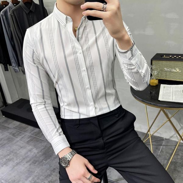 men's casual shirts striped mens autumn men's uniform shirt simple business italian trend brand fashion men, White;black
men's casual shirts striped mens autumn men's uniform shirt simple business italian trend brand fashion men, White;black