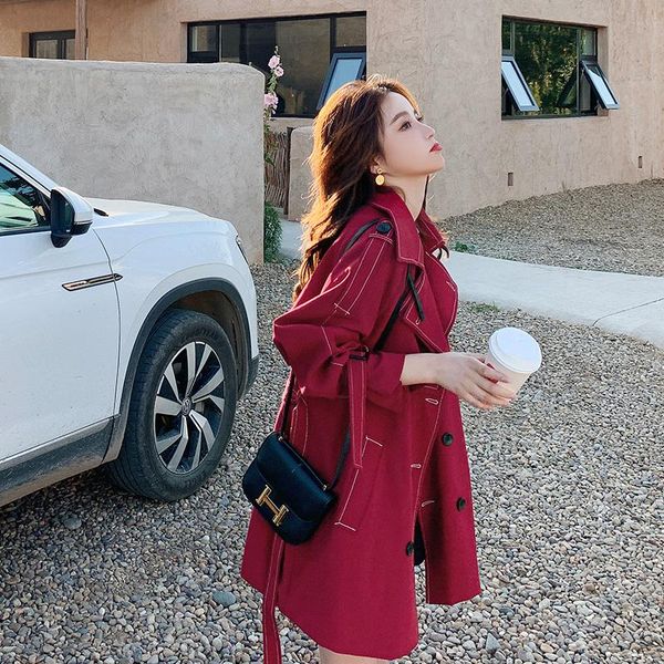 women's trench coats windbreaker mid long 2021 autumn dress temperament double breasted waist slim korean fashion trend jacket women, Tan;black
women's trench coats windbreaker mid long 2021 autumn dress temperament double breasted waist slim korean fashion trend jacket women, Tan;black
