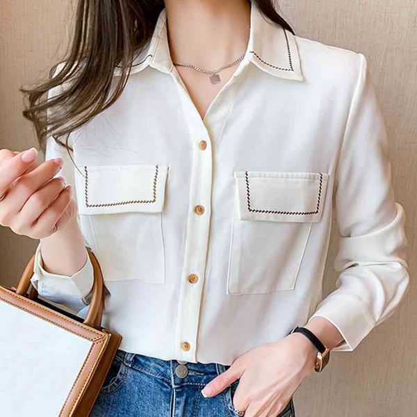 long sleeve blouse women blusas mujer de moda turn down collar office blouse shirt pocket chiffon blouse women e126 210602, White
long sleeve blouse women blusas mujer de moda turn down collar office blouse shirt pocket chiffon blouse women e126 210602, White