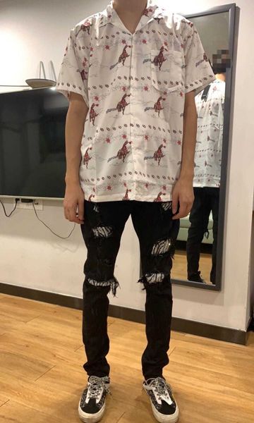 rhude shirt 20ss spring british trend western denim printed breasted short sleeve 2t9y, White;black
rhude shirt 20ss spring british trend western denim printed breasted short sleeve 2t9y, White;black
