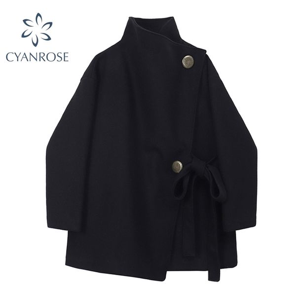 turtleneck woolen jacket coat women winter fashion long sleeve with belt loose irregular female outerwear chic overcoat 210430, Black;brown
turtleneck woolen jacket coat women winter fashion long sleeve with belt loose irregular female outerwear chic overcoat 210430, Black;brown
