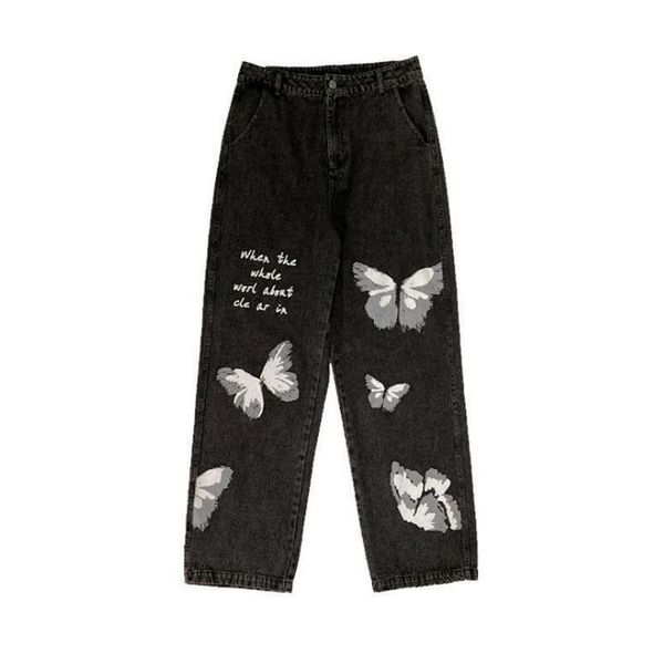 women's jeans men women vintage high street hip hop retro butterfly print denim pants loose boyfriend wide leg straight casual trousers, Blue
women's jeans men women vintage high street hip hop retro butterfly print denim pants loose boyfriend wide leg straight casual trousers, Blue