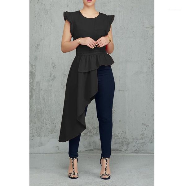 women ruffles design dip hem irregular blouse solid o-neck short sleeve asymmetric slim fit summer women's blouses & shirts, White
women ruffles design dip hem irregular blouse solid o-neck short sleeve asymmetric slim fit summer women's blouses & shirts, White