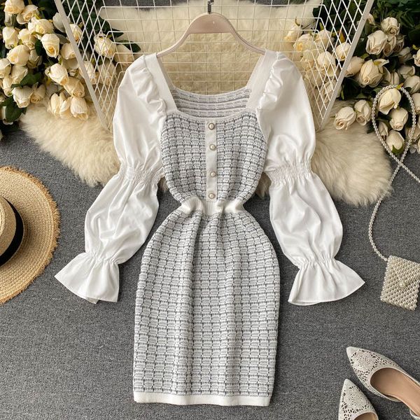 women retro plaid dress french square collar long sleeve slim a-line dress autumn korean fashion streetwear short dress 210419, Black;gray
women retro plaid dress french square collar long sleeve slim a-line dress autumn korean fashion streetwear short dress 210419, Black;gray