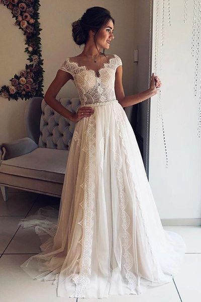 other wedding dresses boho beach sheer neckline lace illusion back a line vintage tulle summer vestidos de novia 2021, White
other wedding dresses boho beach sheer neckline lace illusion back a line vintage tulle summer vestidos de novia 2021, White