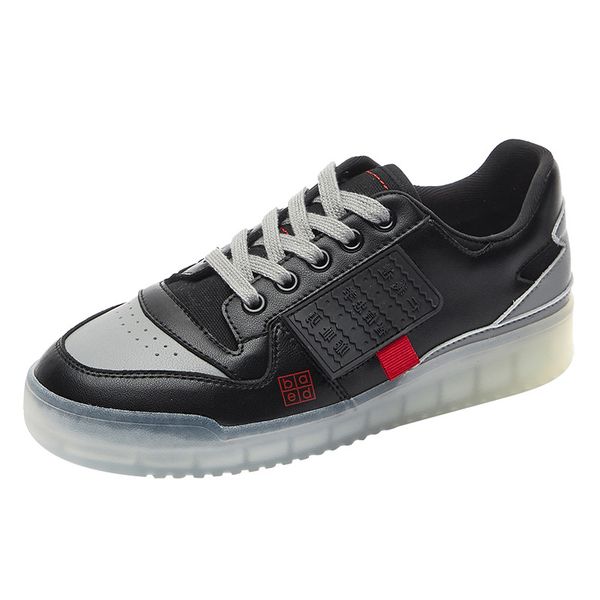 2021 new versatile leather flat bottom casual board shoes tide thick soled sneakers