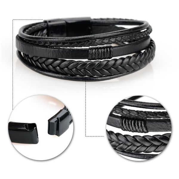 link, chain accessories: men's leather bracelet with cowhide rope and alloy magnetic clasp, Black
link, chain accessories: men's leather bracelet with cowhide rope and alloy magnetic clasp, Black
