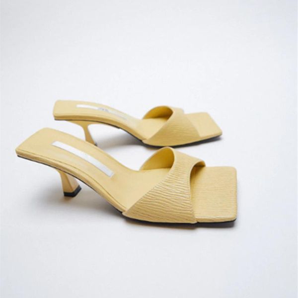sandals lmcavasun summer high heel mules square toe women slides casual thin yellow, Black 
sandals lmcavasun summer high heel mules square toe women slides casual thin yellow, Black
