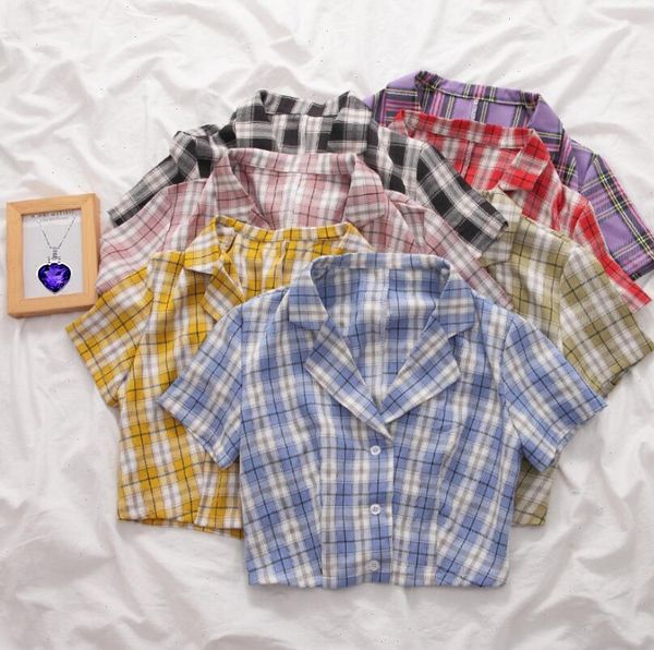 summer korean blouse women blouses vintage crop shirt streetwear plaid ladies elegant button up top, White
summer korean blouse women blouses vintage crop shirt streetwear plaid ladies elegant button up top, White