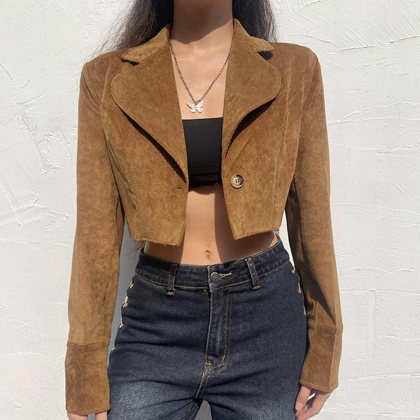 women's suits & blazers 2021 suit collar retro one button brown short jacket pure color corduroy temperament casual for women, White;black
women's suits & blazers 2021 suit collar retro one button brown short jacket pure color corduroy temperament casual for women, White;black