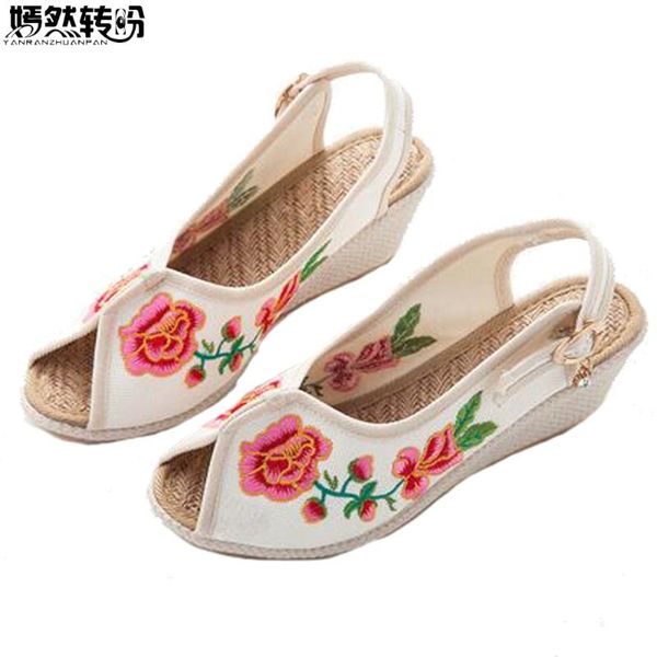 dress shoes women's sandals peep toe linen slingback wedge retro summer med heel soft cotton embroidered sandalia feminina, Black
dress shoes women's sandals peep toe linen slingback wedge retro summer med heel soft cotton embroidered sandalia feminina, Black