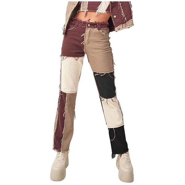 women high-waisted jeans trumpet ripped matching color spliced long pants stitching print plus size fashionable casual women's & capris, Black;white
women high-waisted jeans trumpet ripped matching color spliced long pants stitching print plus size fashionable casual women's & capris, Black;white