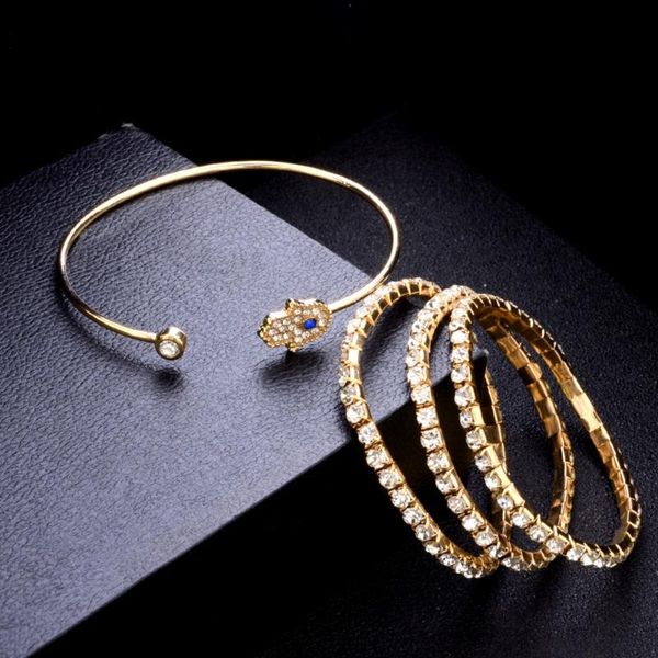 link, chain 4 pcs of pack fashion bangle bracelet stretch rhinestone and palm design in burnished gold tone female armbanden bransoletka, Black
link, chain 4 pcs of pack fashion bangle bracelet stretch rhinestone and palm design in burnished gold tone female armbanden bransoletka, Black