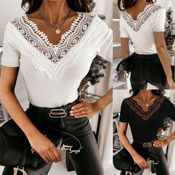 women's t-shirt 2021 front and rear v-neck lace splicing short sleeve embroidery fashion s9ns, White
women's t-shirt 2021 front and rear v-neck lace splicing short sleeve embroidery fashion s9ns, White