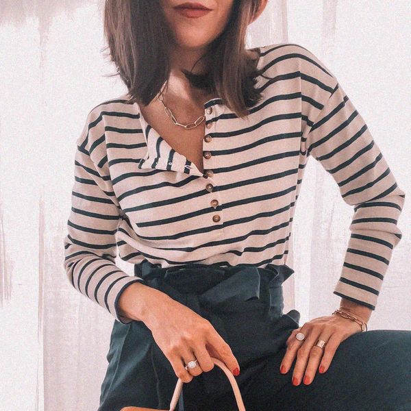women's t-shirt striped shirt woman spring around her neck long sleeve buttons vintage tshirt cotton chic tunic versatile wh3i, White
women's t-shirt striped shirt woman spring around her neck long sleeve buttons vintage tshirt cotton chic tunic versatile wh3i, White