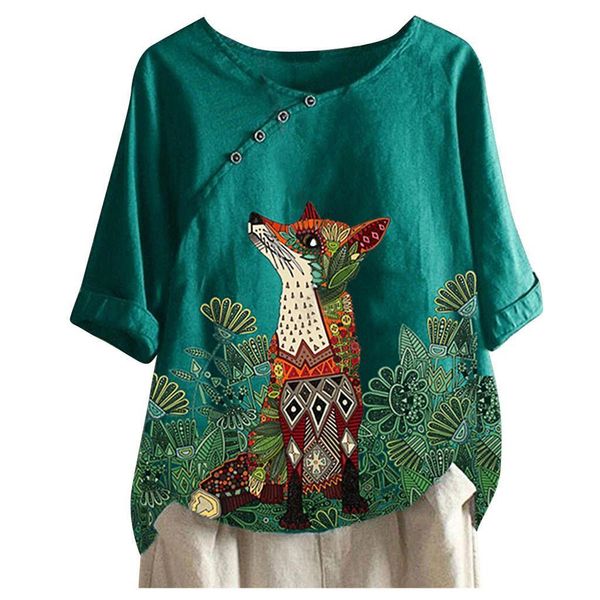 cotton women shirt and linen animal print blouses plus size vintage fox printed short sleeve kimono casual loose tunic, White
cotton women shirt and linen animal print blouses plus size vintage fox printed short sleeve kimono casual loose tunic, White
