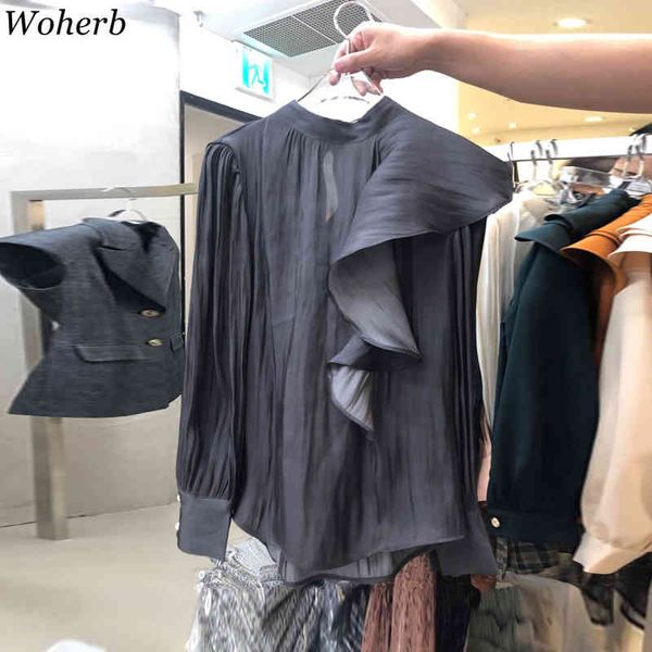 korean blusas mujer stand neck pullover blouses women spring loose chic shirt pleated ruffle patchwork long-sleeved 210417, White
korean blusas mujer stand neck pullover blouses women spring loose chic shirt pleated ruffle patchwork long-sleeved 210417, White