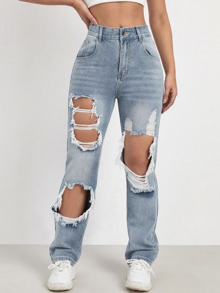 light washed cat's whiskers ripped jeans m20k#, Blue