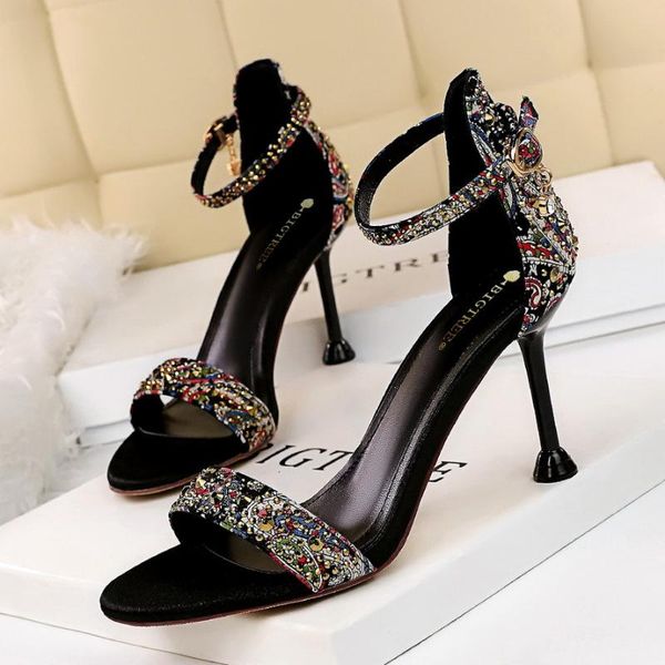 retro summer sandals high heels womens shoes 8.5cm thin heel open toe sandalias mujer rhinestone color zandalias de verano, Black
retro summer sandals high heels womens shoes 8.5cm thin heel open toe sandalias mujer rhinestone color zandalias de verano, Black