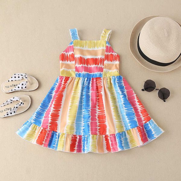 summer new girl's suspender dress with foreign style and colorful color matching stripe princess skirt and ruffle girl's dress
summer new girl's suspender dress with foreign style and colorful color matching stripe princess skirt and ruffle girl's dress