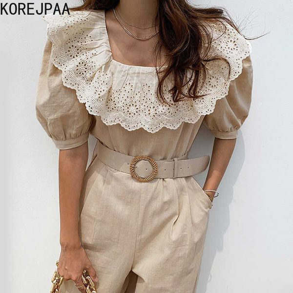 korejpaa women jumpsuits summer temperament gentle heavy lace stitching square neck tie waist puff sleeve straight jumpsuit 210526, Black;white
korejpaa women jumpsuits summer temperament gentle heavy lace stitching square neck tie waist puff sleeve straight jumpsuit 210526, Black;white