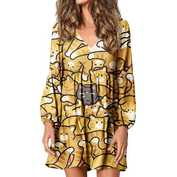 casual dresses woman dress loose summer sweet cartoon cats print long sleeve v neck party harajuku tee vestidos robe femme, Black;gray
casual dresses woman dress loose summer sweet cartoon cats print long sleeve v neck party harajuku tee vestidos robe femme, Black;gray