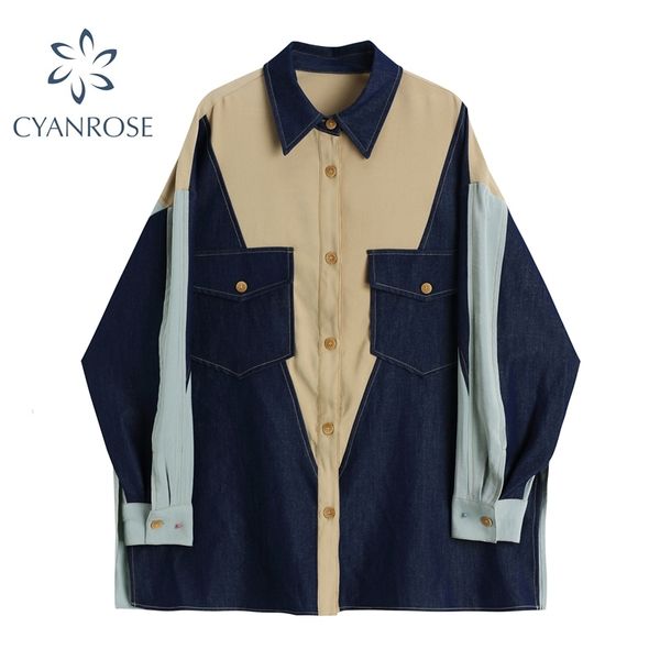 vintage patchwork denim blouse clothing for women autumn fashion korean turn down collar long sleeve women's shirts blouses 210417, White
vintage patchwork denim blouse clothing for women autumn fashion korean turn down collar long sleeve women's shirts blouses 210417, White