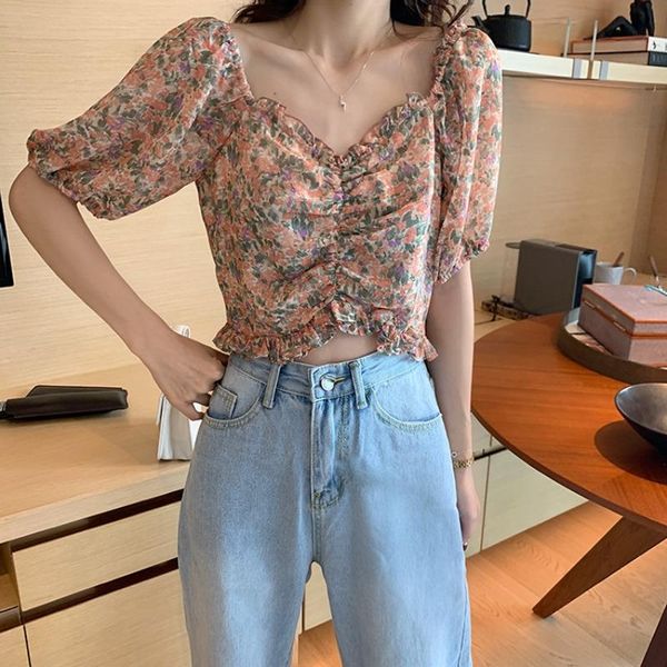 women's blouses & shirts summer 2021 chiffon crop fashion floral women v-neck print sweet slimming short sleeve female blouse, White
women's blouses & shirts summer 2021 chiffon crop fashion floral women v-neck print sweet slimming short sleeve female blouse, White
