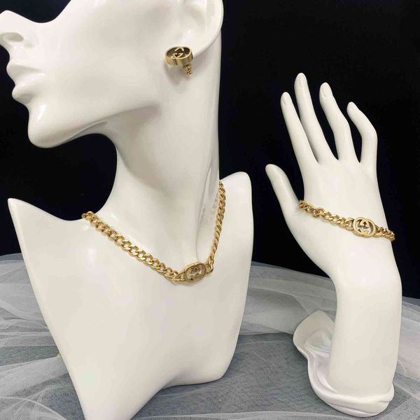 2021 jewelry double letter earrings ancient family new chain brass old bracelet necklace women's suit, Silver
2021 jewelry double letter earrings ancient family new chain brass old bracelet necklace women's suit, Silver