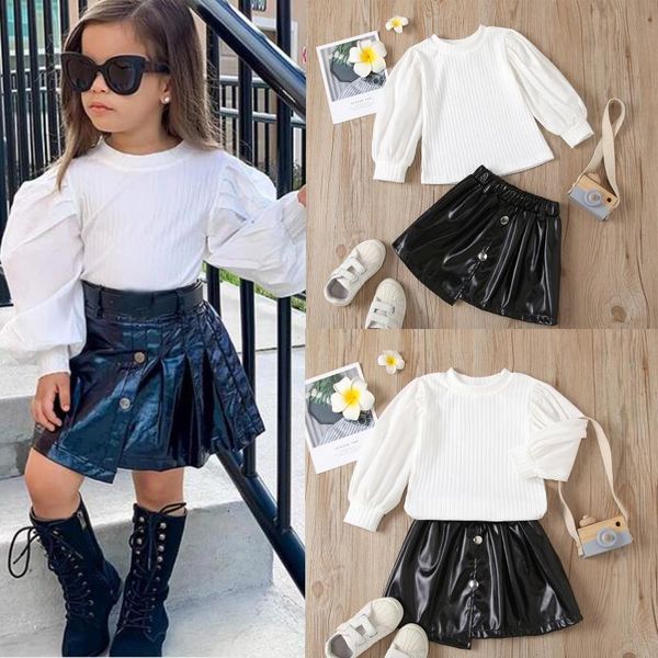 est toddler kids clothes baby girls ribbed t shirt long sleeve irregular hemline leather skirt outfits clothing sets, White
est toddler kids clothes baby girls ribbed t shirt long sleeve irregular hemline leather skirt outfits clothing sets, White
