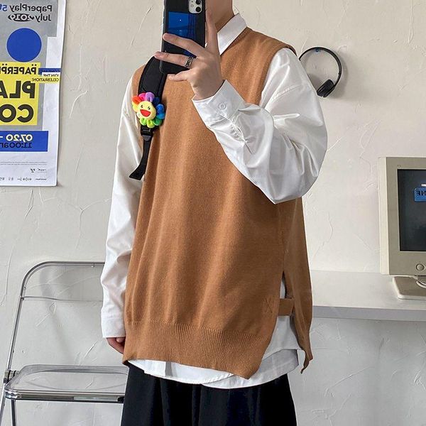 men's vests vest spring and autumn korean fashion knitted sweater hong kong style loose sleeveless jacket retro color men, Black;white
men's vests vest spring and autumn korean fashion knitted sweater hong kong style loose sleeveless jacket retro color men, Black;white