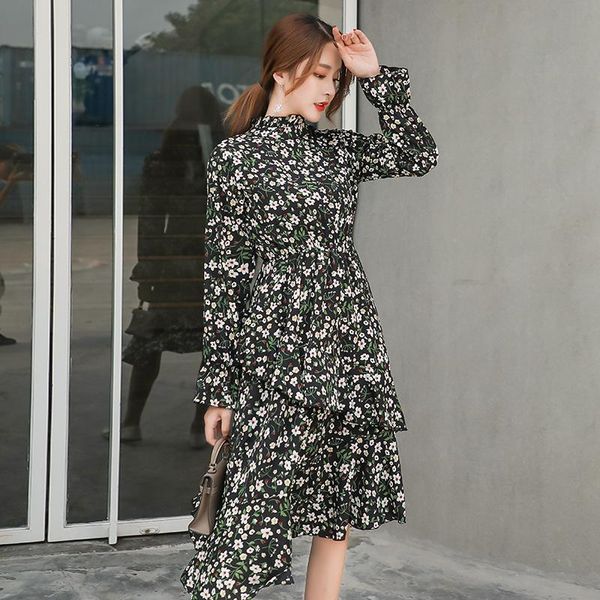 casual dresses vintage ruffles women floral print dress o-neck elastic waist chiffon autumn 2021 elegant long, Black;gray
casual dresses vintage ruffles women floral print dress o-neck elastic waist chiffon autumn 2021 elegant long, Black;gray
