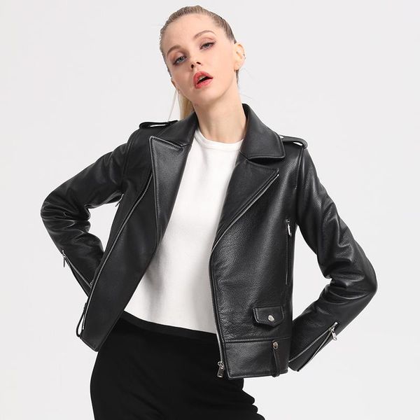 women's leather & faux shzq cowhide motorcycle small coat 2021 spring fashion short jacket leisure and handsome, Black
women's leather & faux shzq cowhide motorcycle small coat 2021 spring fashion short jacket leisure and handsome, Black