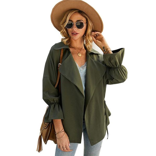 women's jackets fashion turndown collar jacket women flare sleeve slim elegant coat beige navy armygreen loose ladies thin windbreaker, Black;brown
women's jackets fashion turndown collar jacket women flare sleeve slim elegant coat beige navy armygreen loose ladies thin windbreaker, Black;brown