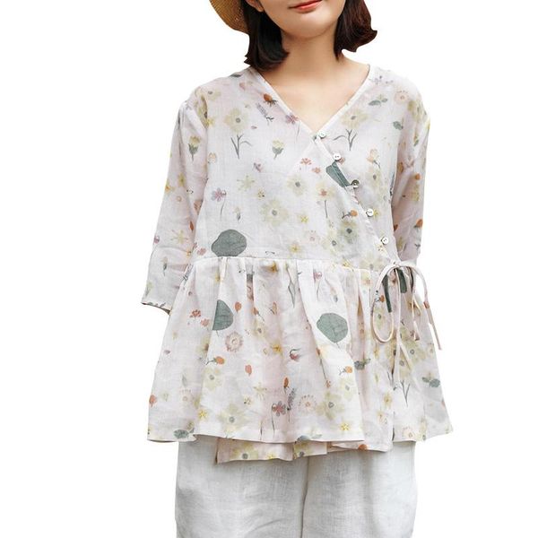 women's blouses & shirts qpfjqd chinese style loose printed lace up blouse ladies v neck women 2021 summer retro ramie shirt plus size, White
women's blouses & shirts qpfjqd chinese style loose printed lace up blouse ladies v neck women 2021 summer retro ramie shirt plus size, White