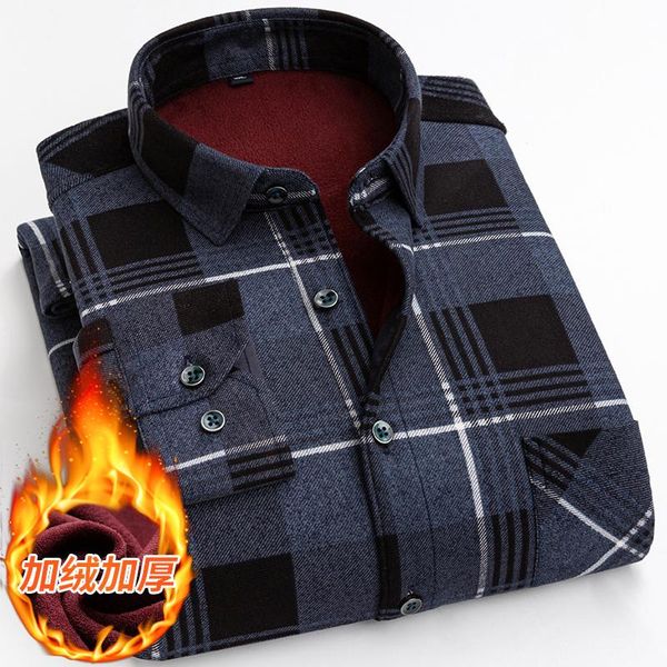 men's casual shirts winter warm shirt plus velvet thickening fashion print plaid long sleeve brand dress size l-5xl, White;black 
men's casual shirts winter warm shirt plus velvet thickening fashion print plaid long sleeve brand dress size l-5xl, White;black