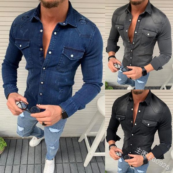 men's casual shirts simple denim shirt fashion button double pocket decoration slim wash long sleeve coat, White;black
men's casual shirts simple denim shirt fashion button double pocket decoration slim wash long sleeve coat, White;black