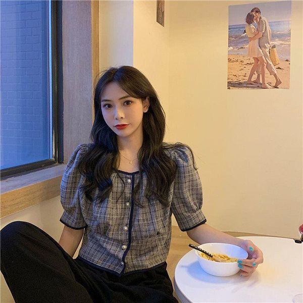 women's t-shirt vintage button up plaid ladies short sleeve tshirts female all-match clothing 2021 summer women o neck puff t-shirts, White
women's t-shirt vintage button up plaid ladies short sleeve tshirts female all-match clothing 2021 summer women o neck puff t-shirts, White