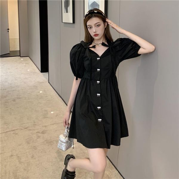 party dresses 2021 french retro puff sleeve dress v-neck bow design sense waist temperament slim, White;black
party dresses 2021 french retro puff sleeve dress v-neck bow design sense waist temperament slim, White;black