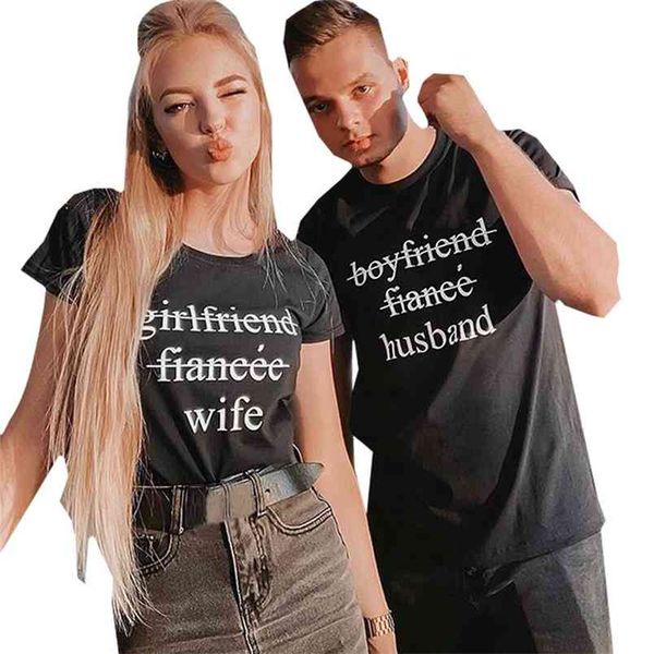 

omsj couple t shirt to be wife & husband for lovers clothes wedding day matching ps funny letter print valentine's gifts 210517, White